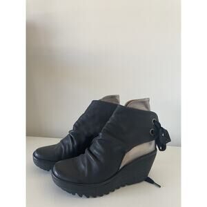 Fly London Boots Black/Anthracite Silver Size 36 Lace Up Back Wedge Heel Stylish